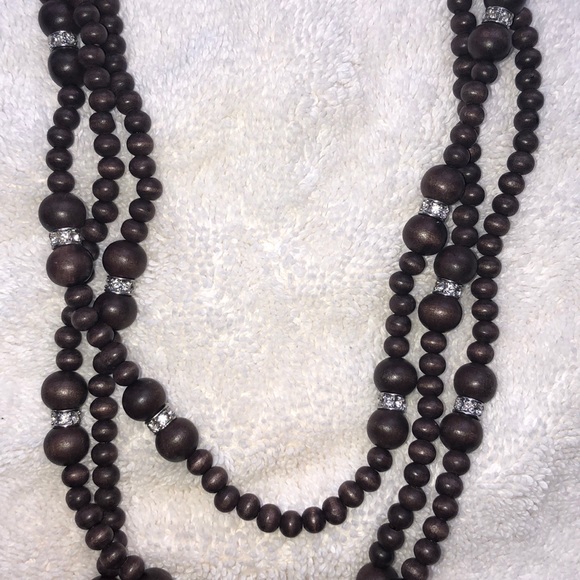 NWT Ralph Lauren 3-strand necklace wood/crystal - Picture 2 of 4